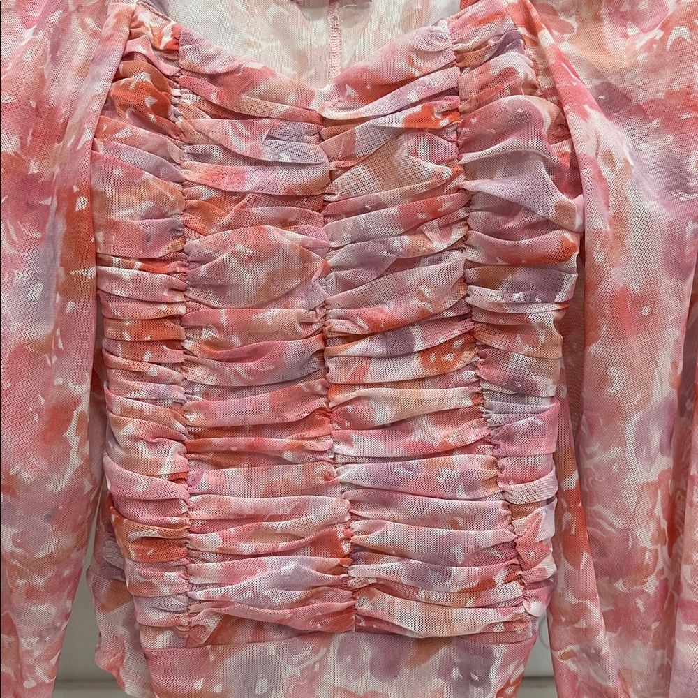 Pinknlily small Chic Pink Floral Ruched Women's bodysuit.  Like new - Picture 2 of 3